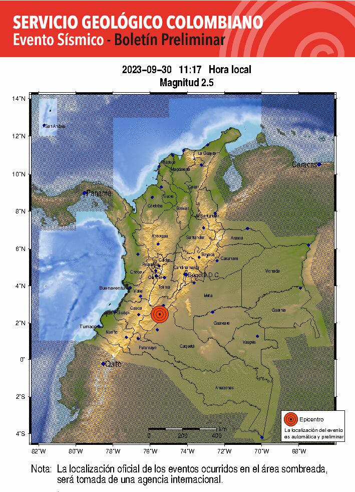 Nuevo sismo superficial reportado en el Huila