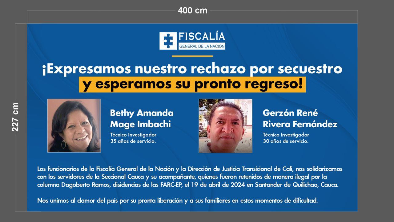 Funcionarios de la Fiscalía, en Cali, piden por la pronta liberación de sus compañeros, secuestrados la semana pasada en la zona rural de Santander de Quilichao, Cauca.