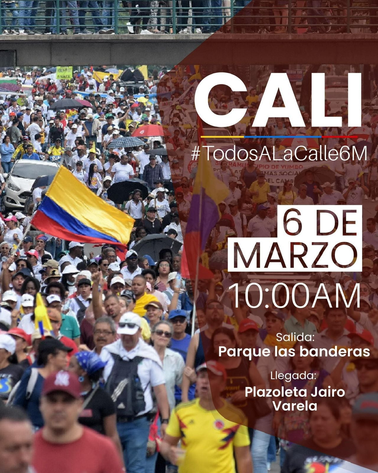La marcha de este miércoles en Cali saldrá a las 10:00 de la mañana desde el Parque de las Banderas y concluirá en la Plazoleta Jairo Varela.