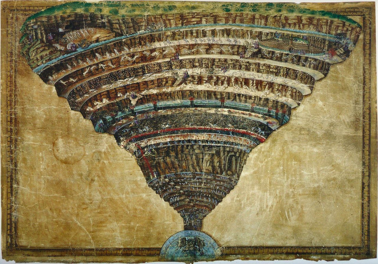 Ilustración de la Divina Comedia de Dante Alighieri (Abismo del Infierno), 1480-1490