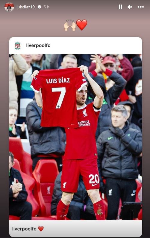 Luis Díaz agradeció el gesto de Diego Jota y sus compañeros del Liverpool por el duro momento que está atravesando.