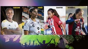 Linda Caicedo, Catalina Usme, Leicy Santos y Mayra Ramírez, delanteras colombianos en el exterior.