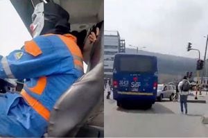 El enmascarado obligó al operador del bus a bajarse del vehículo y luego estrelló a dos vehículos en la vía. (Foto: captura de video)