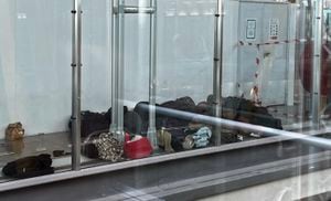 Los inmigrantes duermen en la zona de tránsito de la terminal del aeropuerto de Madrid Barajas el 1 de febrero de 2024.