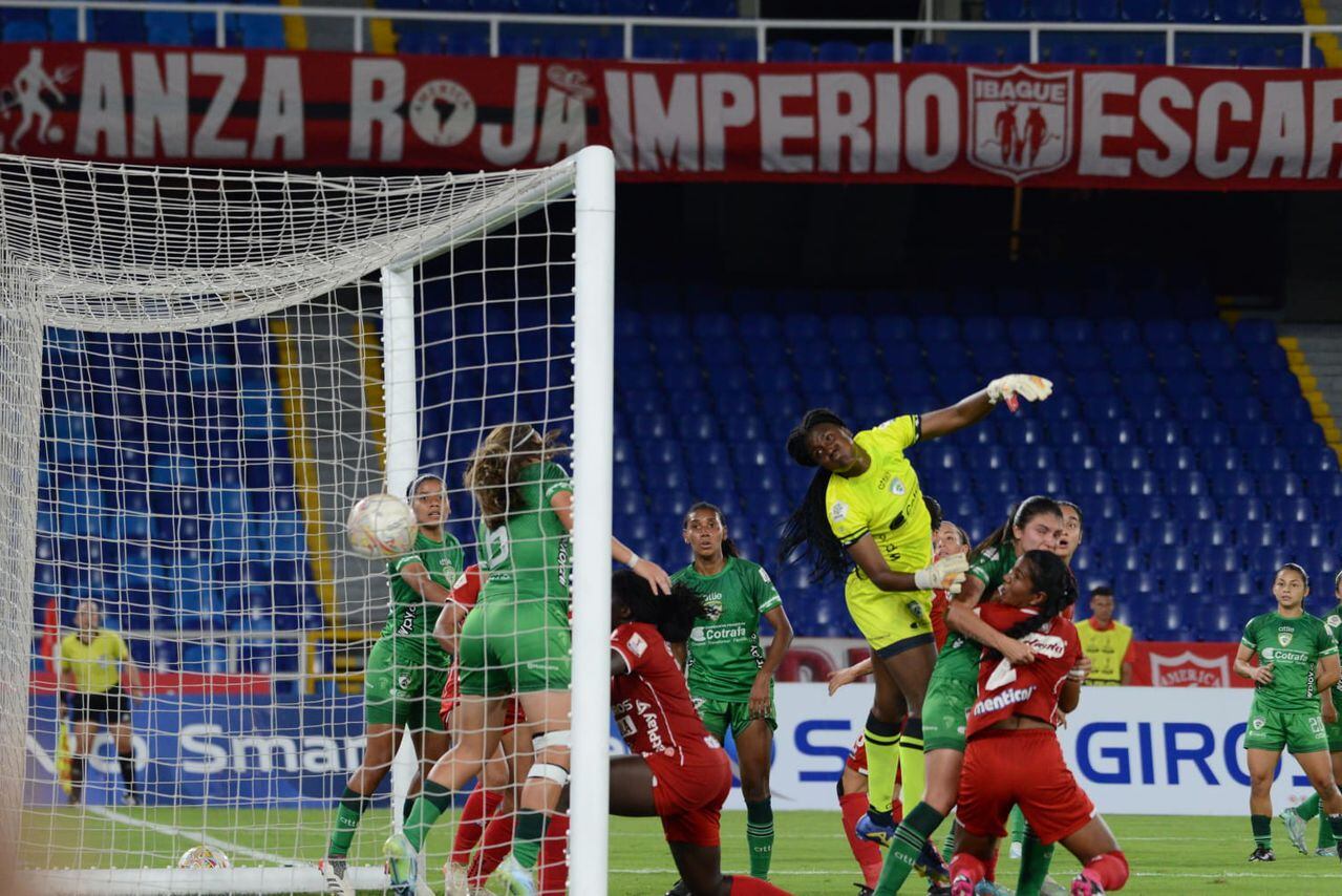 Imagen del partido entre América de Cali y La Equidad, por los cuartos de final de vuelta de la Liga Femenina 2023.