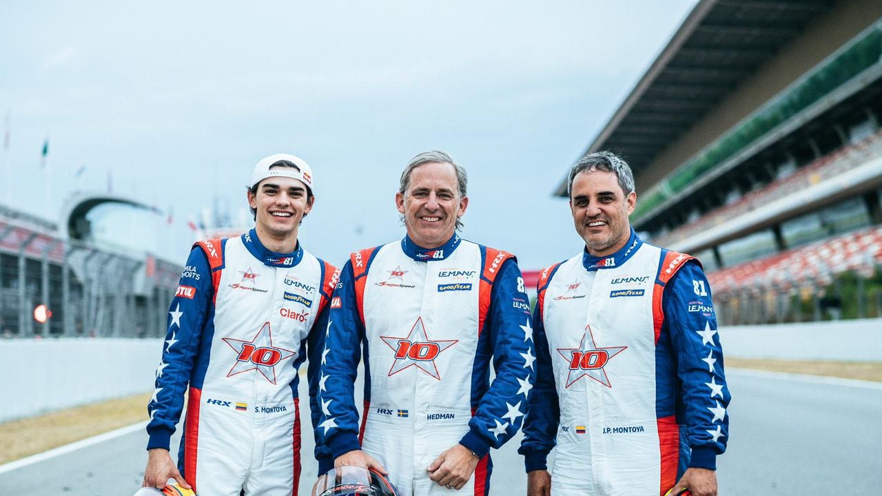 Imagen de la European Le Mans Series, Sebastián Montoya al lado izquierdo y Juan Pablo Montoya al lado derecho de la fotografía.
