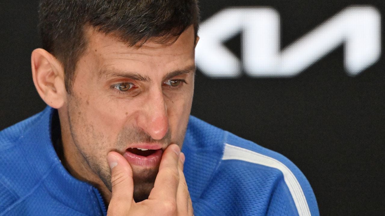 Serbia's Novak Djokovic attends a press conference after losing against Italy's Jannik Sinner in their men's singles semi-final match on day 13 of the Australian Open tennis tournament in Melbourne on January 26, 2024. (Photo by Saeed KHAN / AFP) / -- IMAGE RESTRICTED TO EDITORIAL USE - STRICTLY NO COMMERCIAL USE --