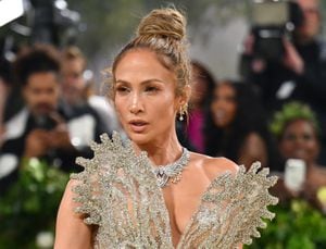 US singer and actress Jennifer Lopez arrives for the 2024 Met Gala at the Metropolitan Museum of Art on May 6, 2024, in New York. The Gala raises money for the Metropolitan Museum of Art's Costume Institute. The Gala's 2024 theme is �Sleeping Beauties: Reawakening Fashion.� (Photo by Angela WEISS / AFP)