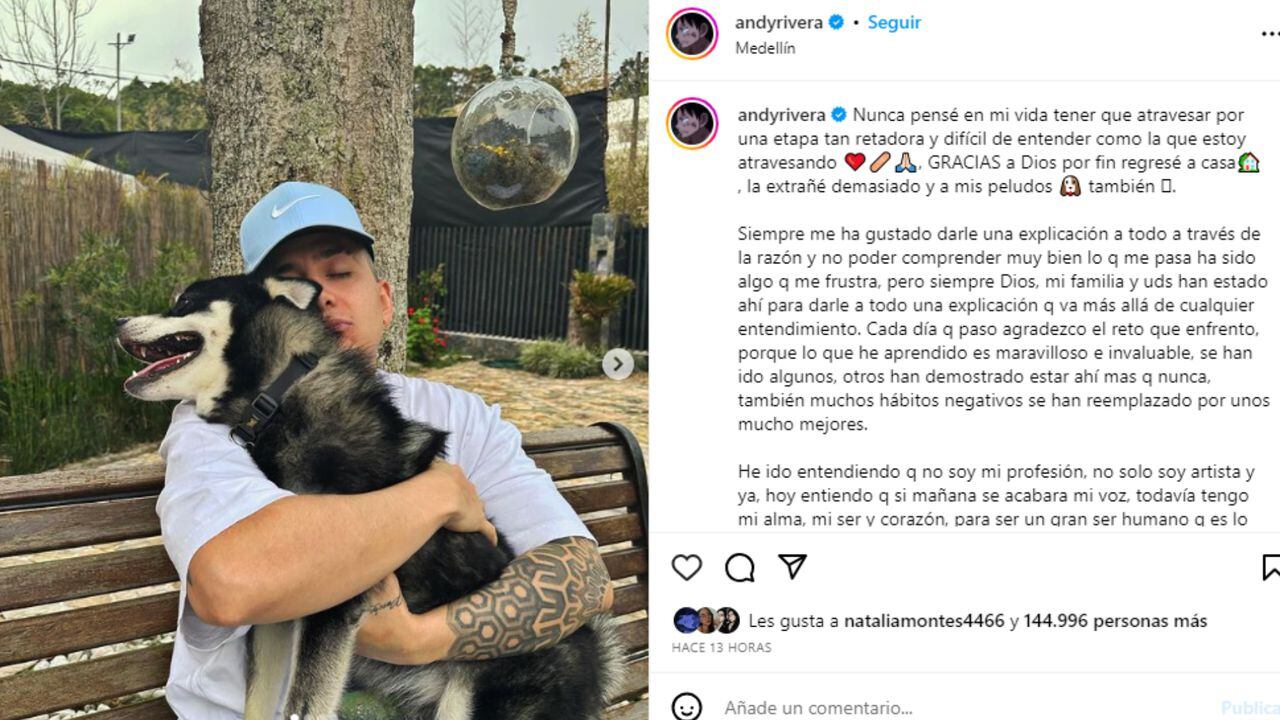 Mensaje de Andy Rivera publicado en su cuenta oficial de Instagram.