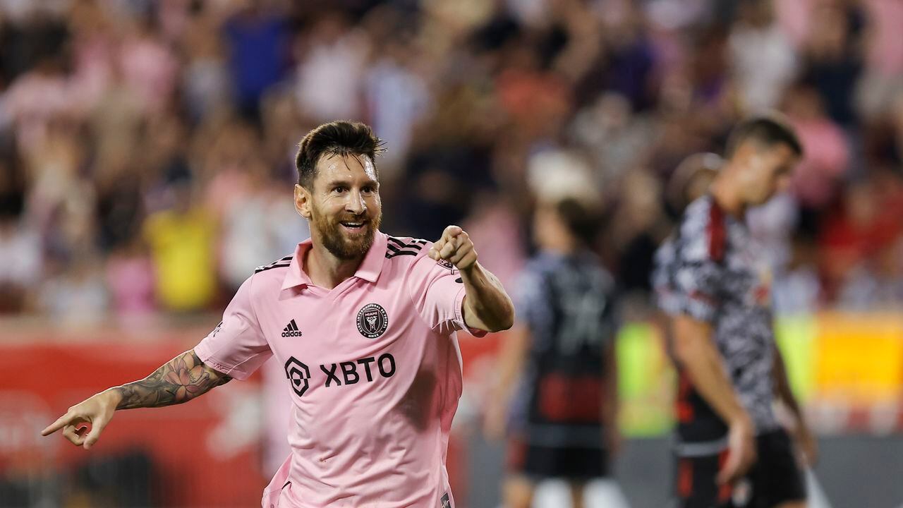 Lionel Messi celebrando el gol que le anotó al New York Red Bulls de la MLS