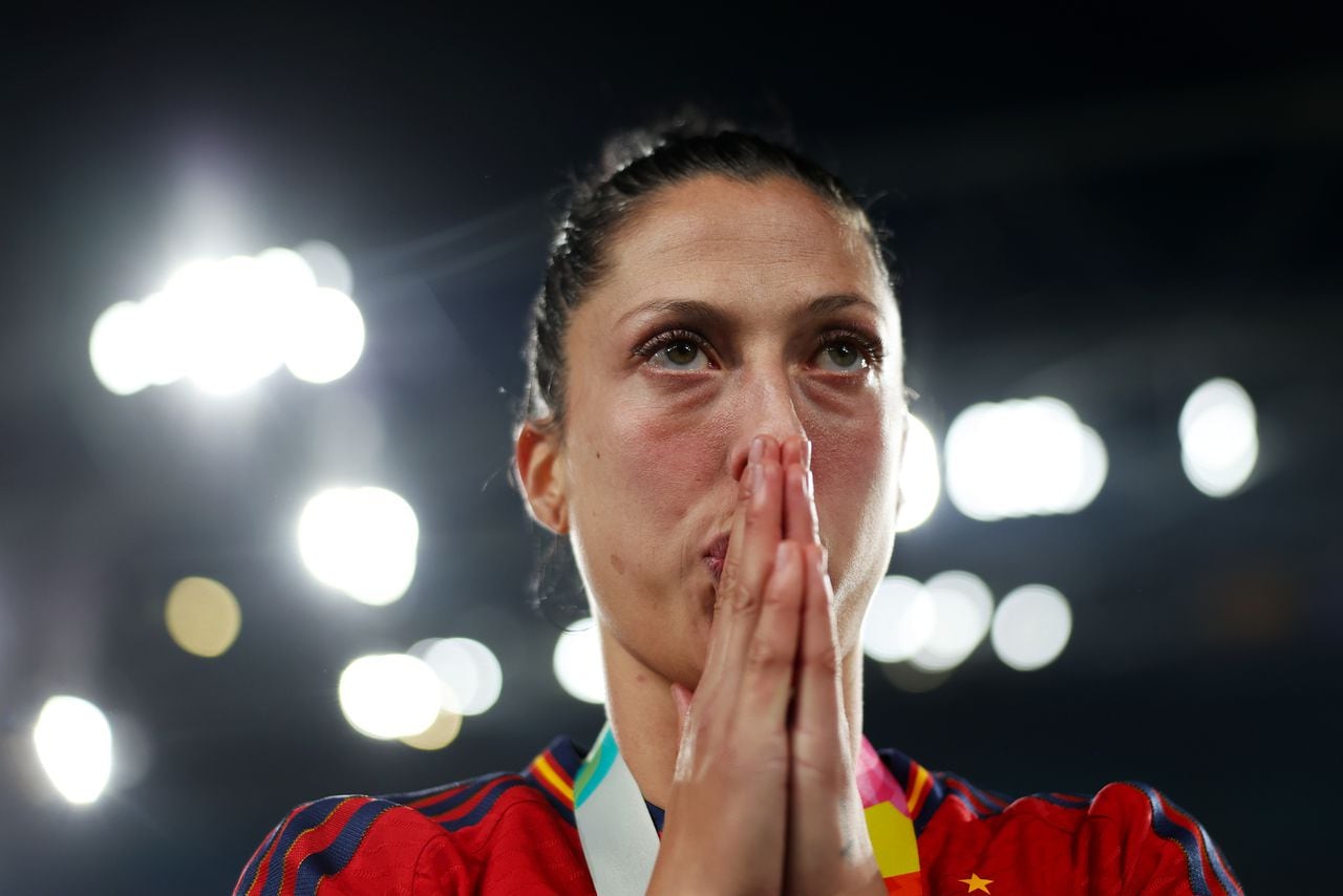 SYDNEY, AUSTRALIA - AUGUST 20: Jennifer Hermoso of Spain shows emotion after the team's victory in the FIFA Women's World Cup Australia & New Zealand 2023 Final match between Spain and England at Stadium Australia on August 20, 2023 in Sydney / Gadigal, Australia. (Photo by Alex Pantling - FIFA/FIFA via Getty Images)