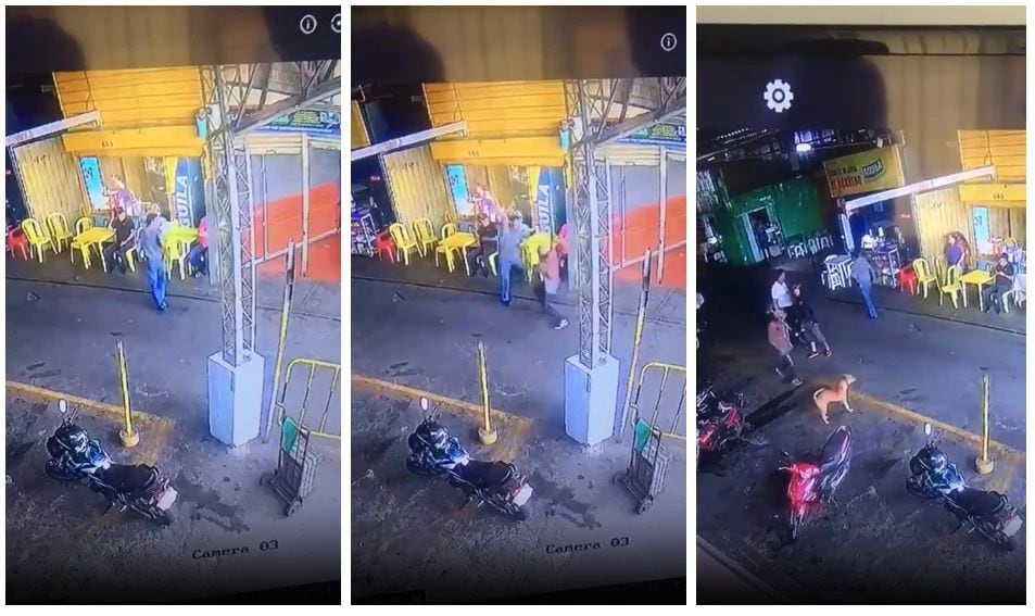 Algunas imágenes de la secuencia del ataque. El hombre de 57 años intentó abandonar el lugar, pero cayó por la puñalada que recibió. | Foto: tomada de redes sociales