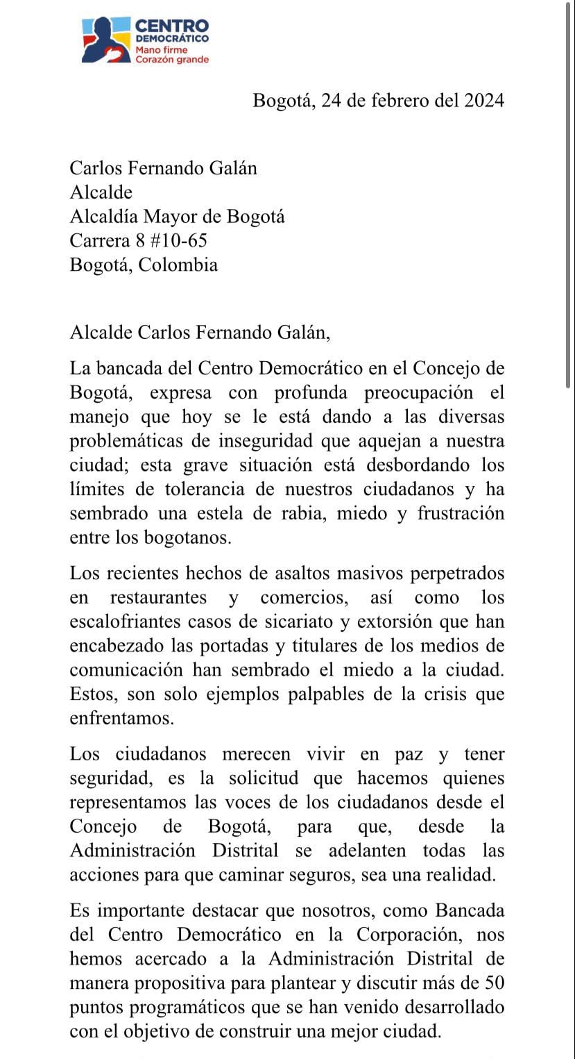 Carta a Carlos Fernando Galán.