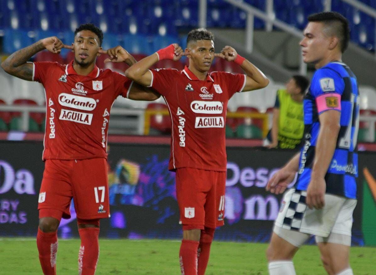 Imagen del partido entre América de Cali y Boyacá Chicó por la fecha 6 del Grupo B de los cuadrangulares finales del primer semestre de la Liga colombiana 2023.