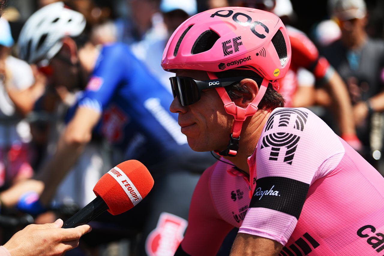 TÜBACH, SWITZERLAND - JUNE 17: Rigoberto Uran of Colombia and Team EF Education-EasyPost prior to the 86th Tour de Suisse 2023, Stage 7 a 183.5km stage from Tübach to Weinfelden / #UCIWT / on June 17, 2023 in Tübach, Switzerland. (Photo by  Dario Belingheri/Getty Images)