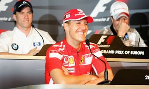 NURBURG, GERMANY - MAY 26: Michael Schumacher (C) of Germany and Ferrari, Ralf Schumacher (R) of Germany and Toyota and Nick Heidfeld of Germany and BMW (L) attend a press conference ahead of the European Formula One Grand Prix on May 26, 2005 in Nurburg, Germany (Photo by Andreas Rentz/Getty Images)