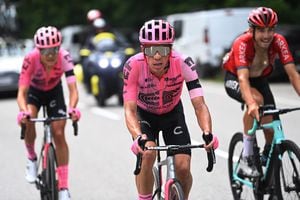 COURCHEVEL, FRANCE - JULY 19: Rigoberto Uran of Colombia and Team EF Education-EasyPost competes in the breakaway during the stage seventeen of the 110th Tour de France 2023 a 165.7km at stage from Saint-Gervais Mont-Blanc to Courchevel / #UCIWT / on July 19, 2023 in Courchevel, France. (Photo by Tim de Waele/Getty Images)