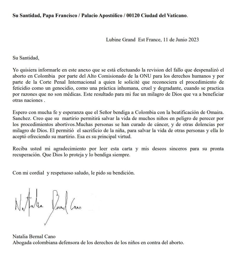 Este es uno de los anexos de la carta que recibió el papa Francisco
