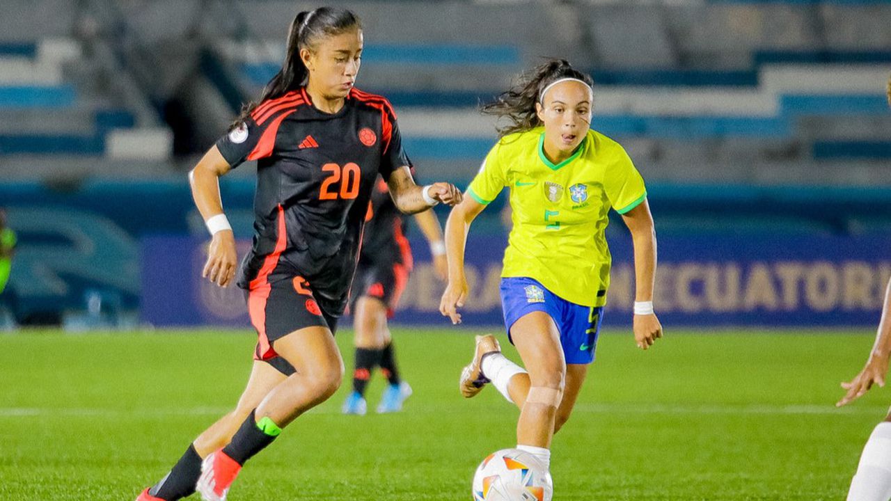 Imagen del partido entre Colombia y Brasil por la primera ronda del Sudamericano Femenino Sub-20 del 2024.