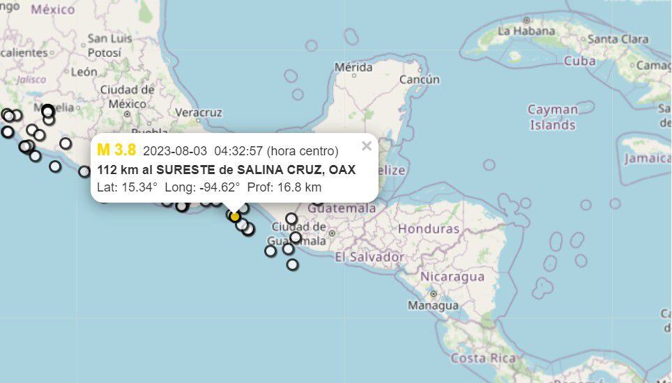 Epicentro y magnitud del temblor del 3 de agosto en México: Impacto cerca de Salina Cruz.
