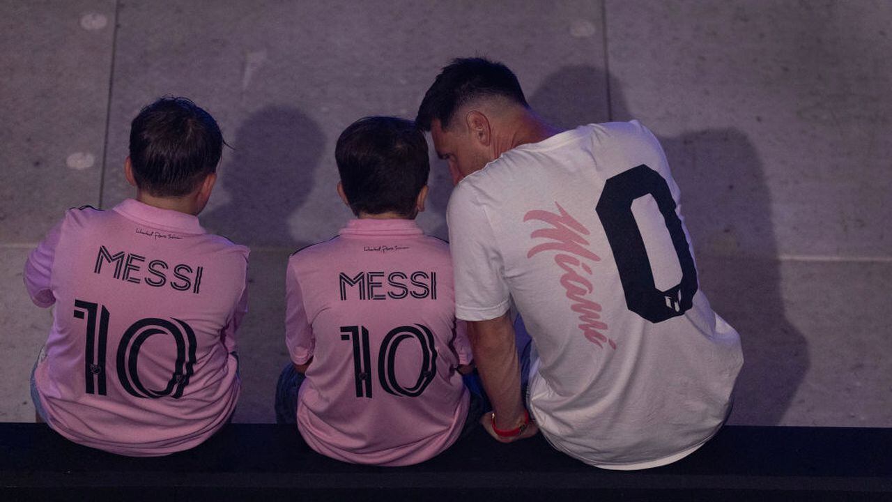FORT LAUDERDALE, FLORIDA - JULY 16: Lionel Messi during the DRV PNK Stadium Inter Miami CF hosting of "The Unveil" introducing Lionel Messi on July 16, 2023 in Fort Lauderdale, Florida. (Photo by Joe Raedle/Getty Images)