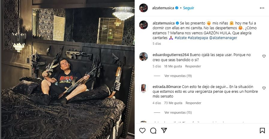 Alzate está siendo tendencia tras publicar imágenes en redes sociales portando varias armas.