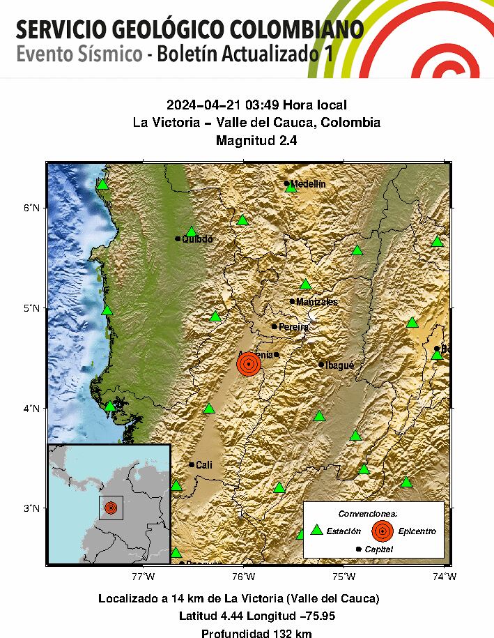 Boletín del temblor en La Victoria - Valle del Cauca. 21 de abril 2024.