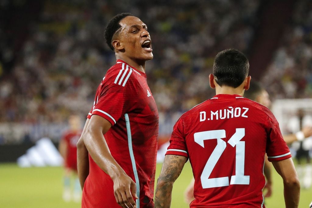 GELSENKIRCHEN - (LR) Yerry Mina of Colombia, Daniel Munoz of Colombia during the Friendly Interland match between Germany and Colombia at the Veltins-Arena on June 20, 2023 in Gelsenkirchen, Germany. AP | Dutch Height | BART STOUTJESDYK (Photo by ANP via Getty Images)