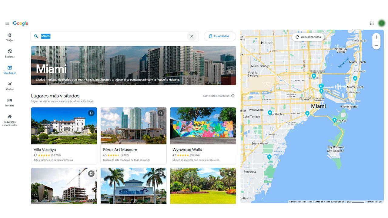 Google Flights ofrece funciones para planear un viaje turístico en un sitio de interés para el usuario.