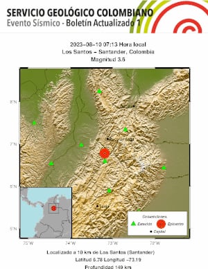 El epicentro del temblor fue en el municipio de Los Santos, Santander.