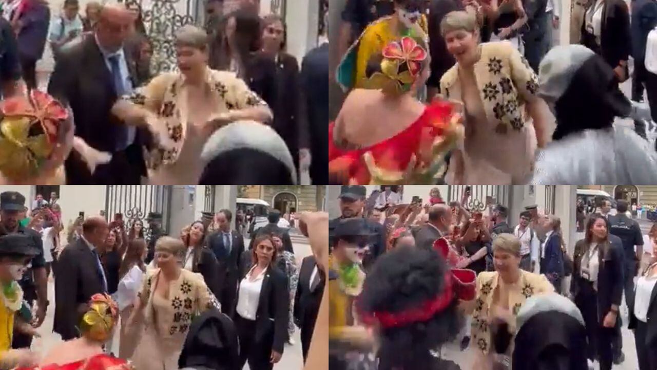 La Primera Dama no dudo en mostrar sus dotes de bailarina durante la visita a la Embajada de Colombia en España.