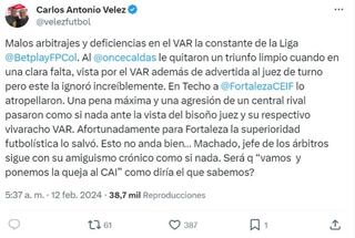 Vélez señaló a Imer Machado.
