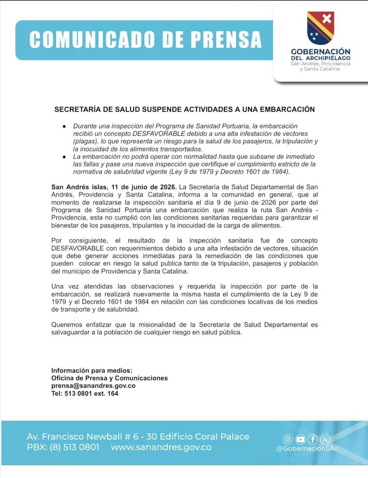 la Gobernación de San Andrés tomó medidas de impacto inmediato.