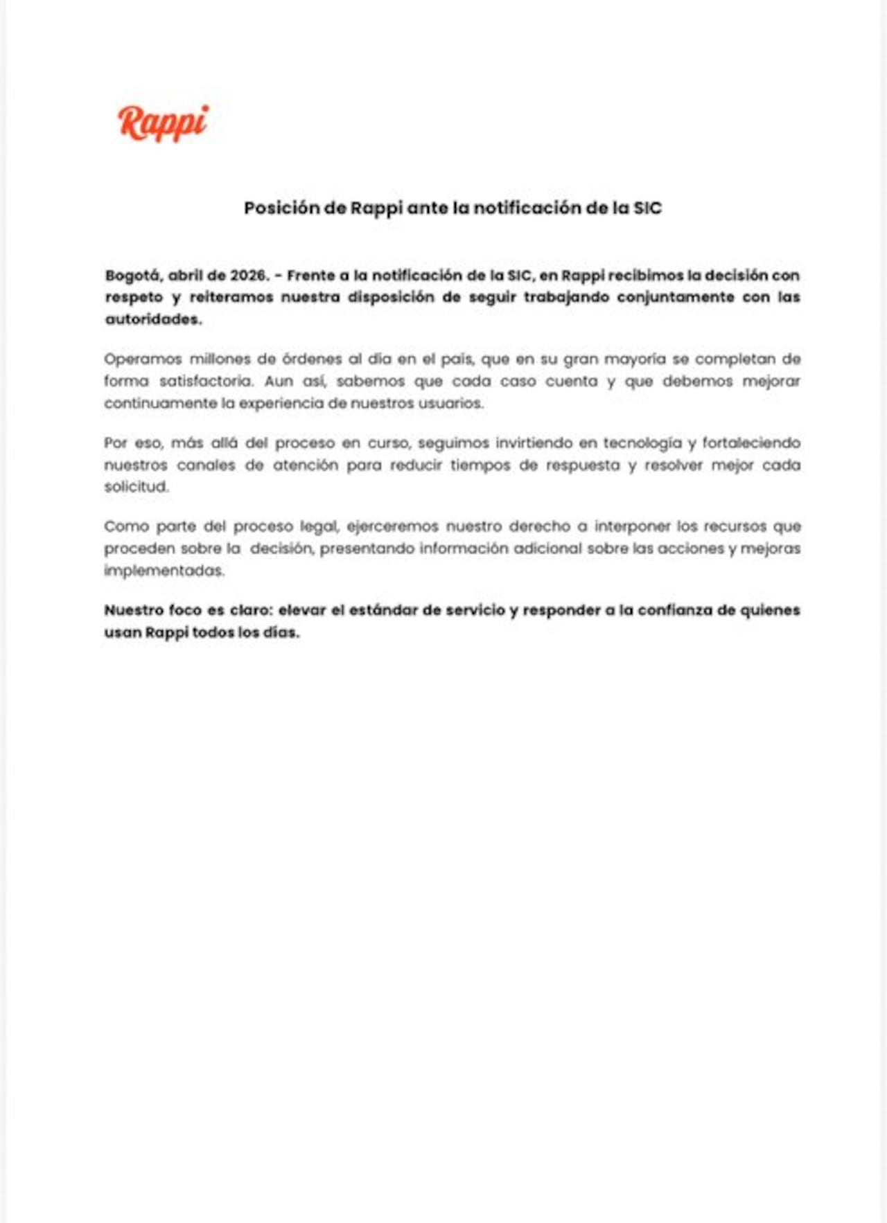 Ante la contundencia del fallo, la empresa emitió un pronunciamiento oficial asegurando que reciben la noticia con respeto.