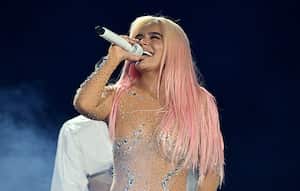 ATLANTA, GEORGIA - SEPTEMBER 21: Singer Karol G performs in concert during her "Mañana Será Bonito" tour at Mercedes-Benz Stadium on September 21, 2023 in Atlanta, Georgia. (Photo by Paras Griffin/Getty Images)