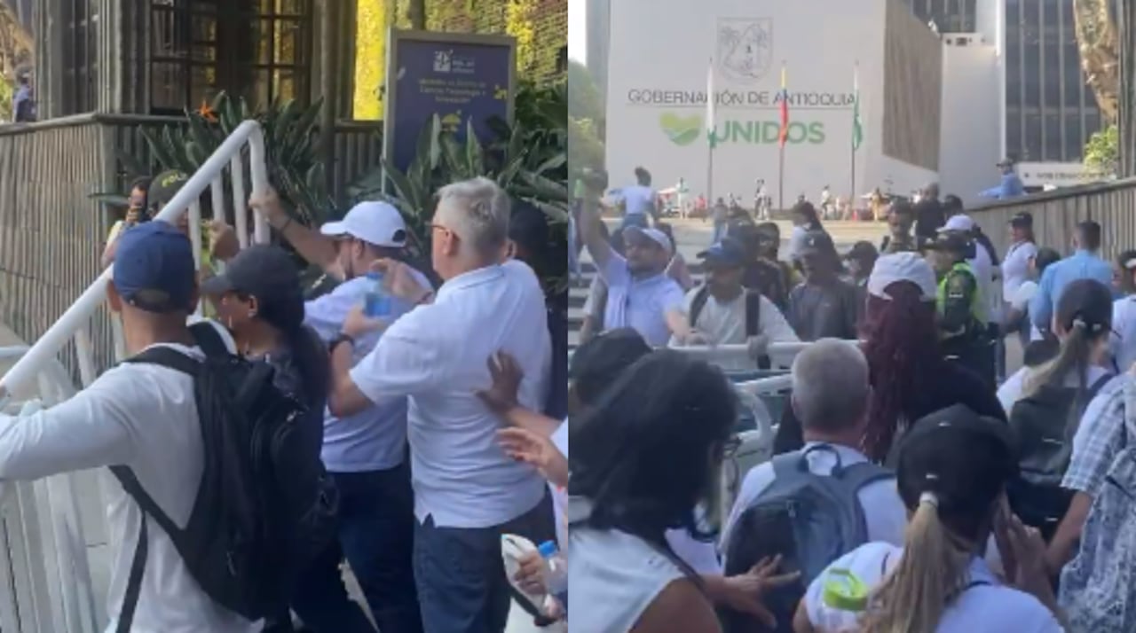 Manifestantes ingresaron a la fuerza a La Alpujarra, en Medellín.