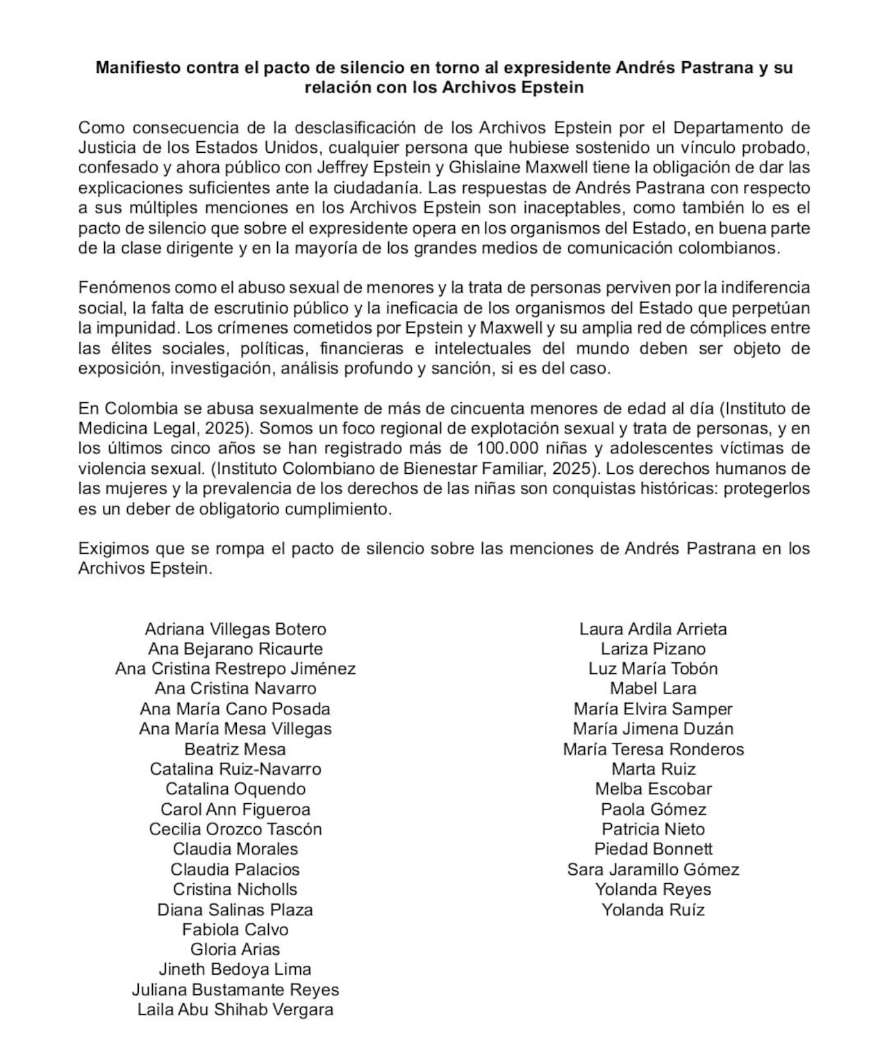 La carta señala que el expresidente debe explicar su implicación.