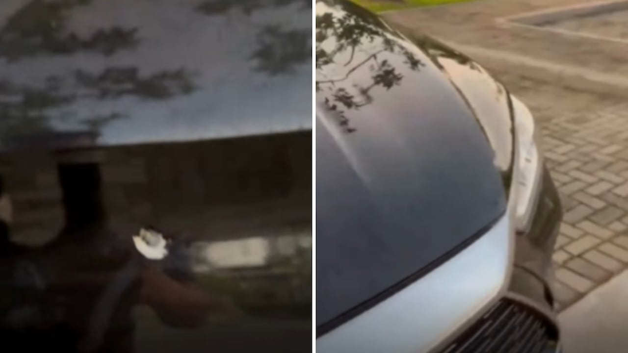 Así quedó el auto del arquero del Flamengo, Agustín Rossi, baleado en aparente intento de asalto.