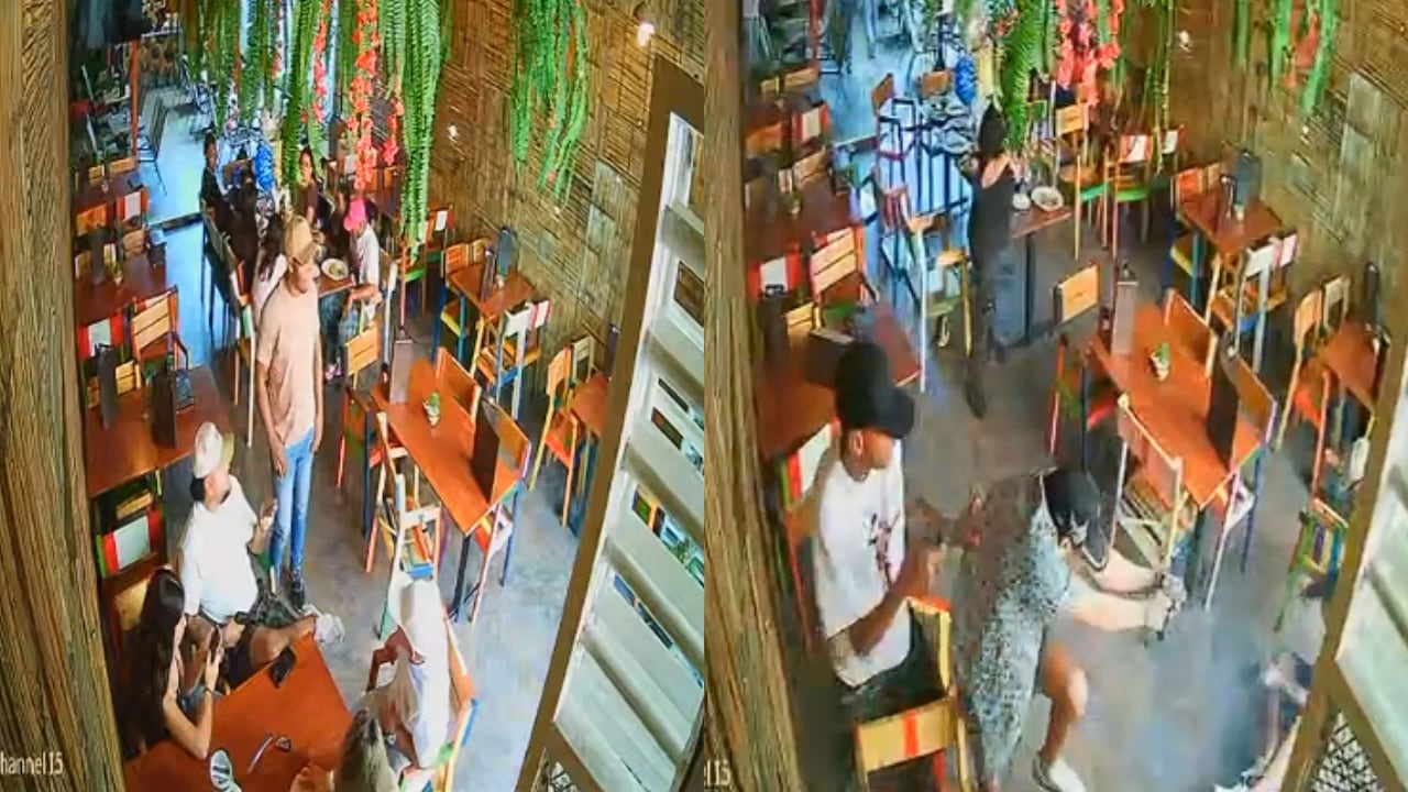 Momento del crimen en el restaurante del barrio El Peñón.