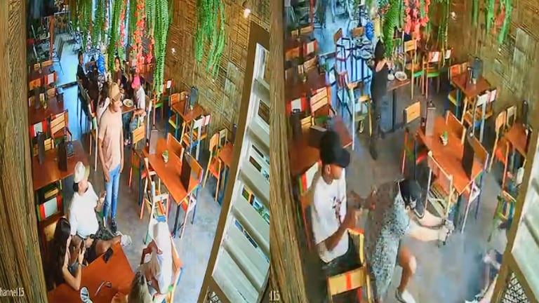 Momento del crimen en el restaurante del barrio El Peñón.