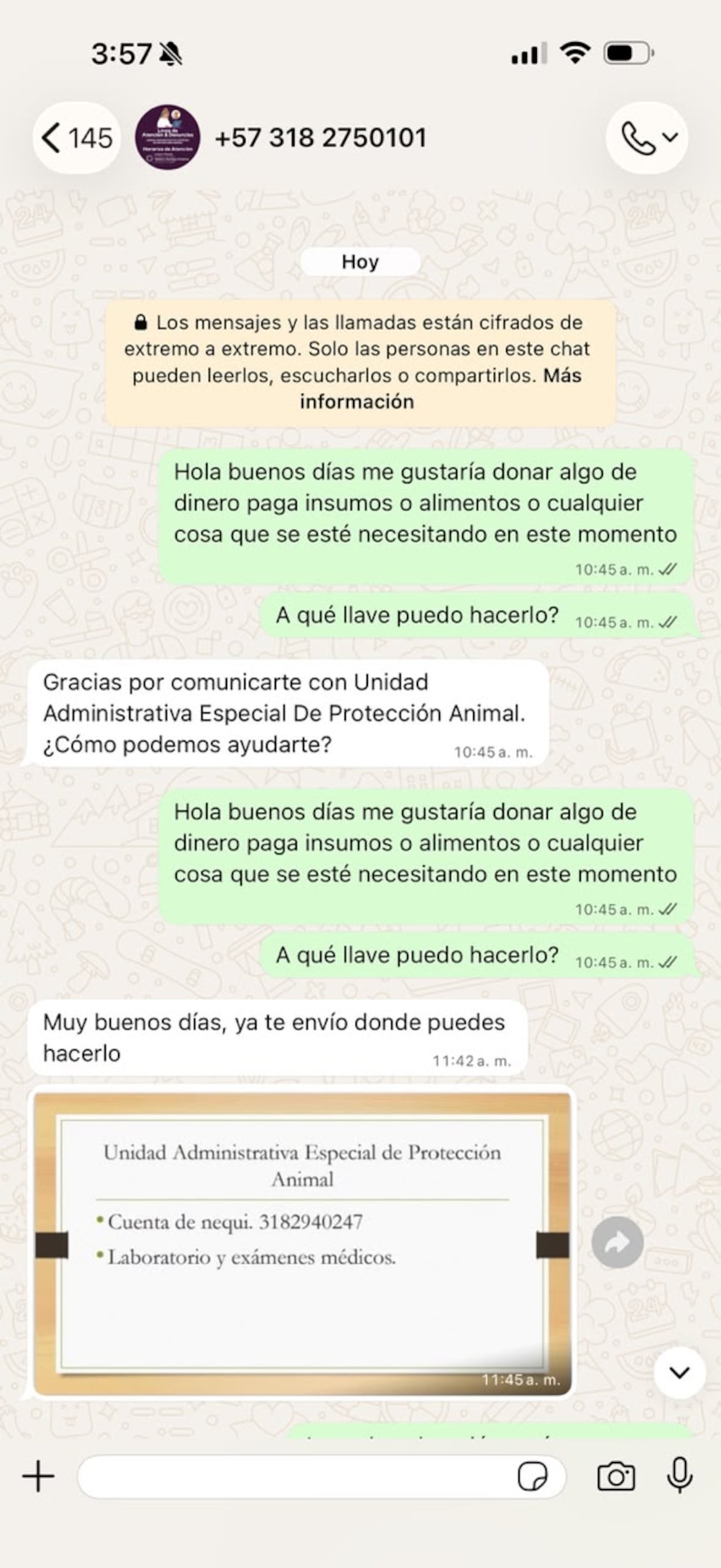 Este es el chat que reveló el concejal y desde el que se estarían aceptando colaboraciones en efectivo.