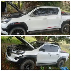 Autoridades inspeccionan las camionetas abandonadas en zona rural de El Patía, tras recibir una alerta de la comunidad.