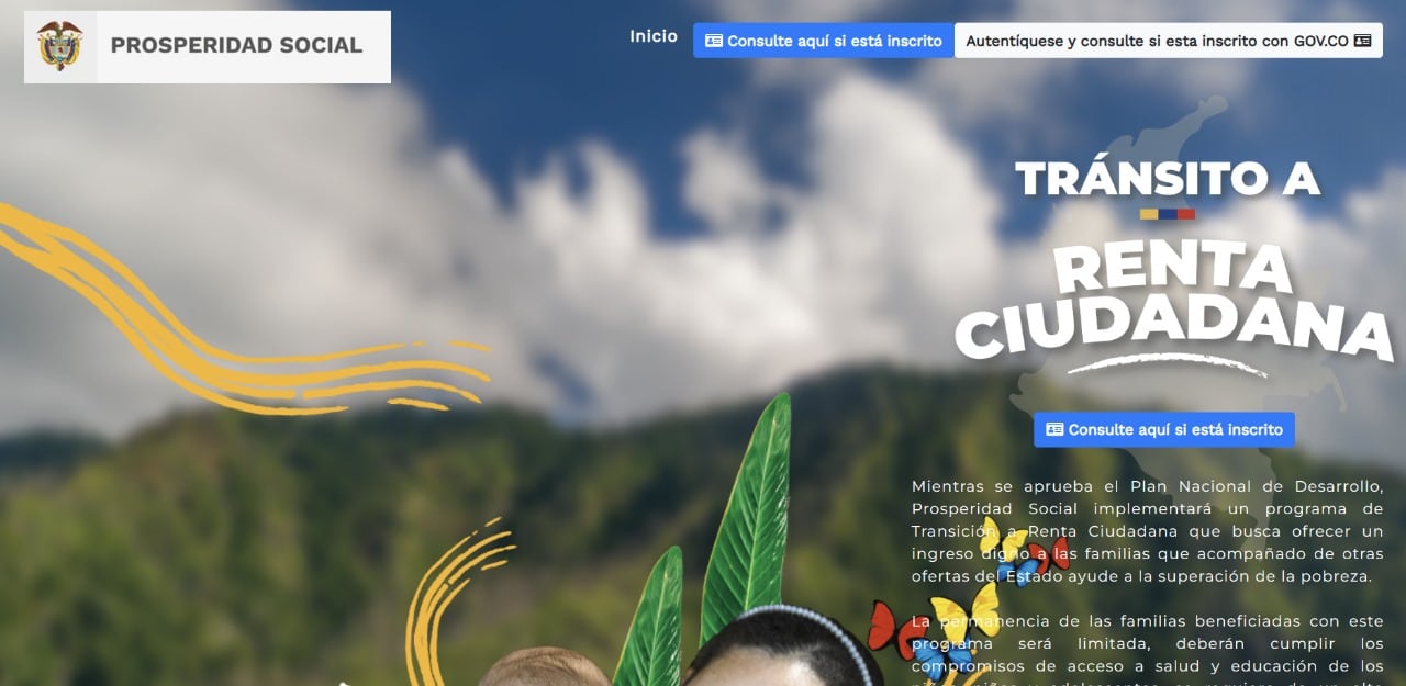 Este es el aspecto del portal de consulta de la Renta Ciudadana, con el botón "Consulte aquí si está inscrito".