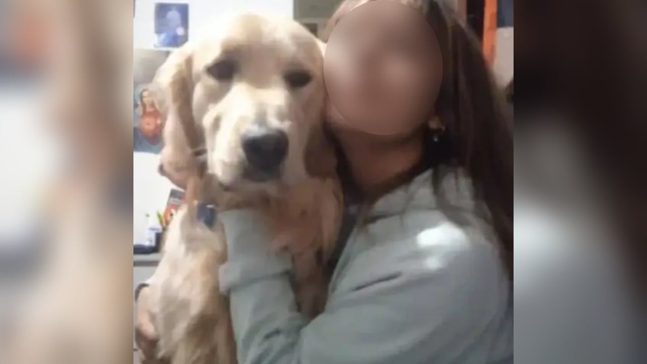 Esta es una foto de la joven junto a su perro.