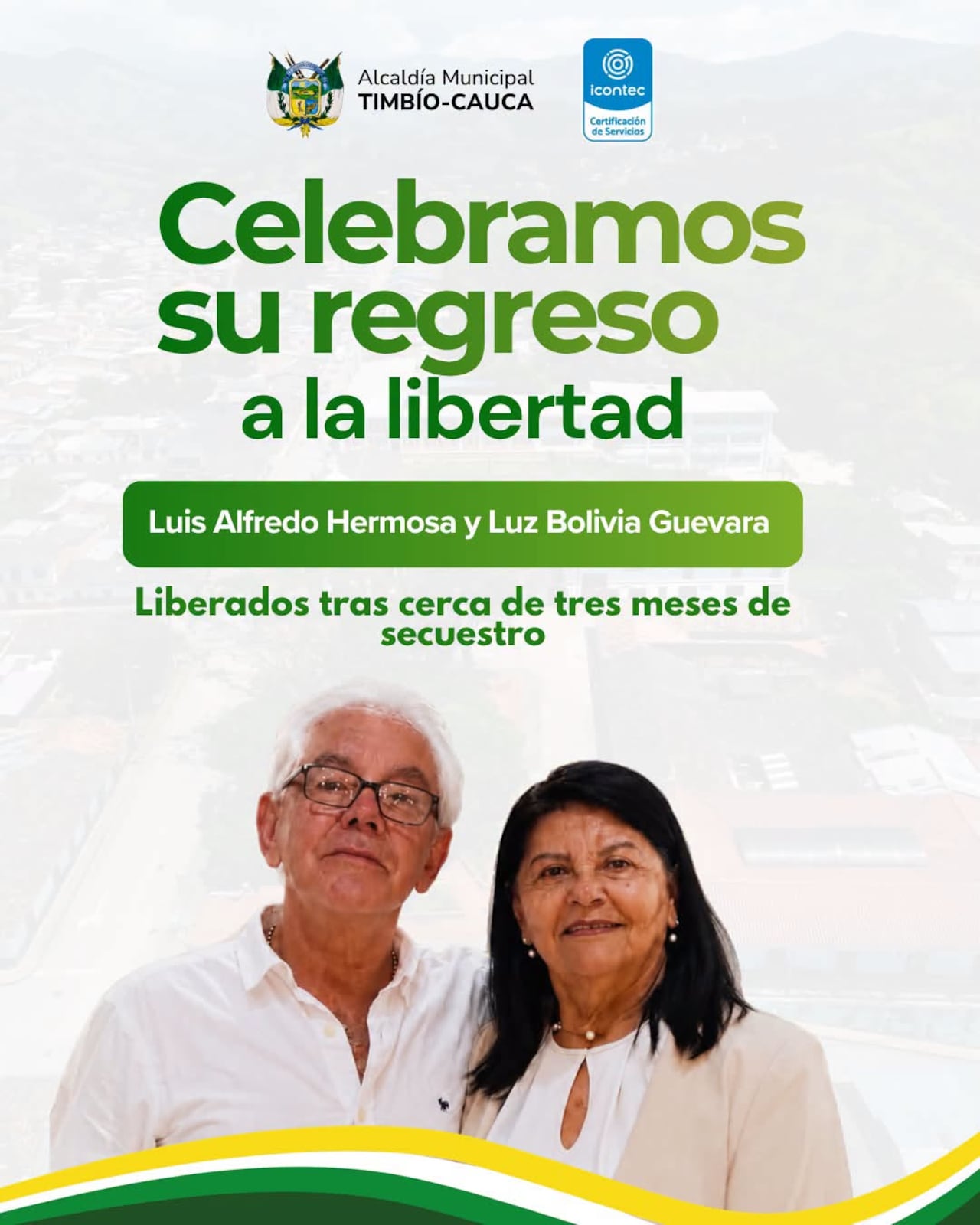 . Alivio para una familia caucana. Después de casi tres meses de incertidumbre, los familiares de Luis Alfredo Hermosa y Luz Bolivia Guevara confirmaron la noticia de su liberación.