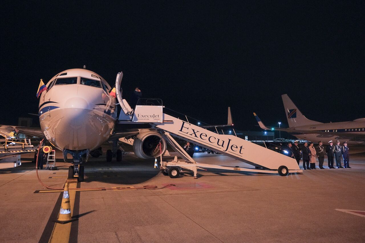 El avión presidencial colombiano tras trasladar al jefe de Estado, Gustavo Petro, y su comitiva a Bruselas (Bélgica), este 8 de octubre de 2025