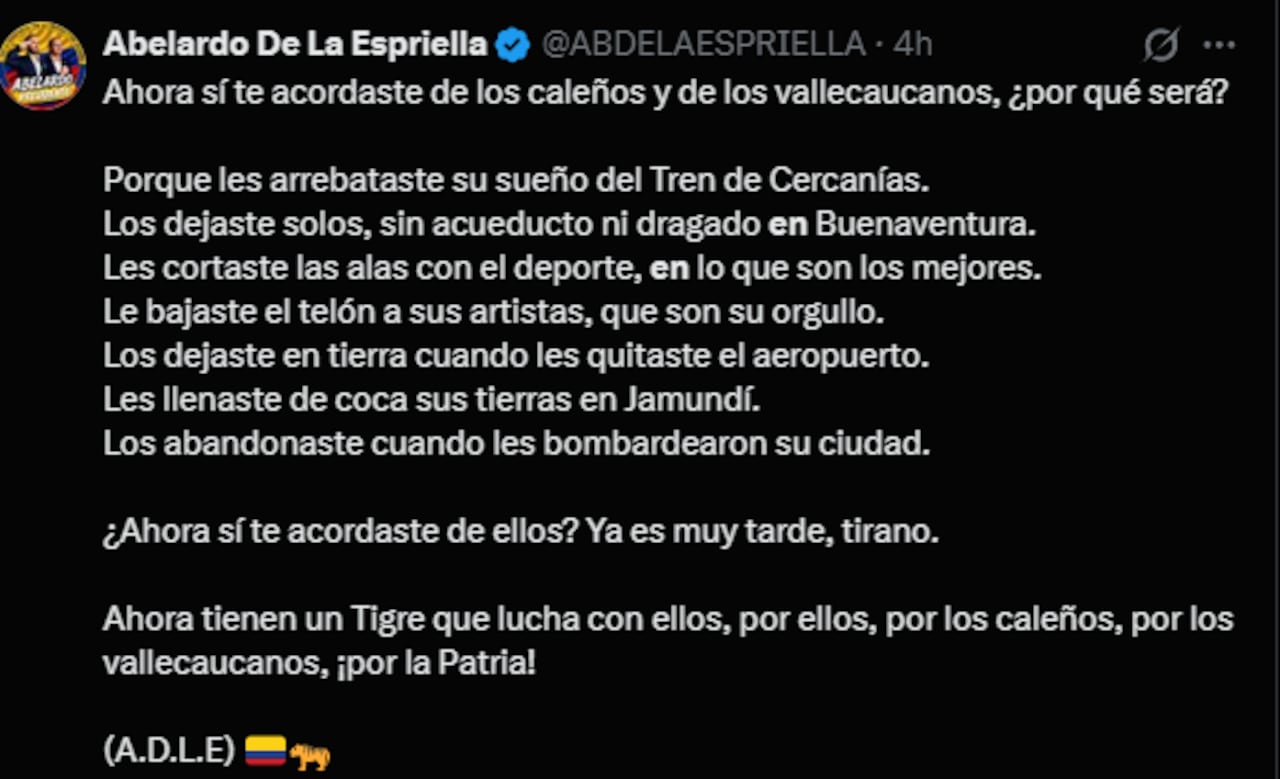 Publicación realizada por el candidato presidencial.