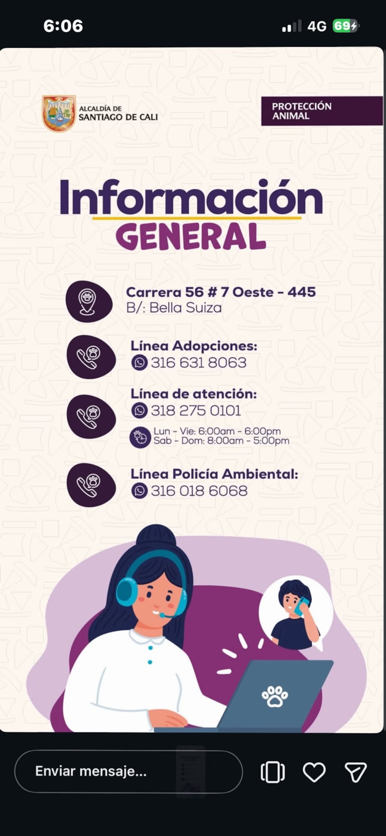 El número telefónico que aparece en la denuncia es el mismo que aparece en las redes sociales oficiales del Centro de Bienestar Animal.