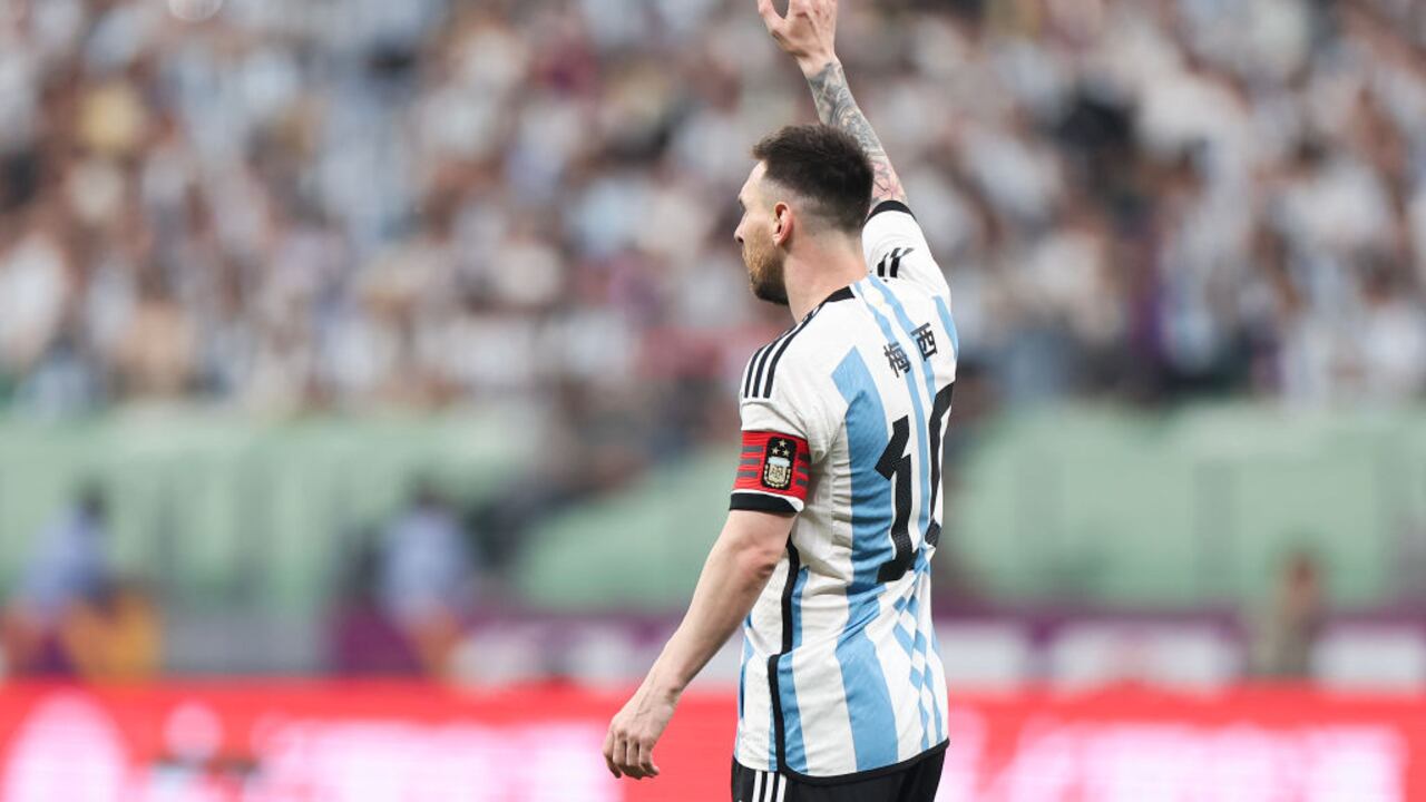 BEIJING, CHINA - JUNE 15: Lionel Messi of Argentina reacts during the international friendly match between Argentina and Australia at Workers Stadium on June 15, 2023 in Beijing, China. (Photo by Lintao Zhang/Getty Images)