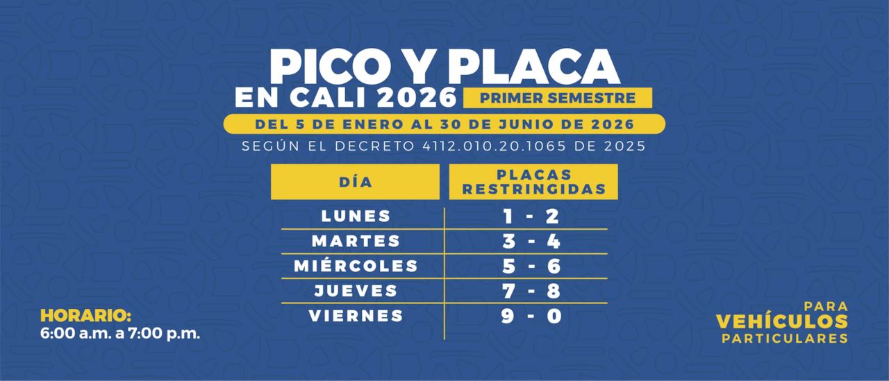 Así es la rotación del pico y placa para Cali durante el primer semestre 2026.